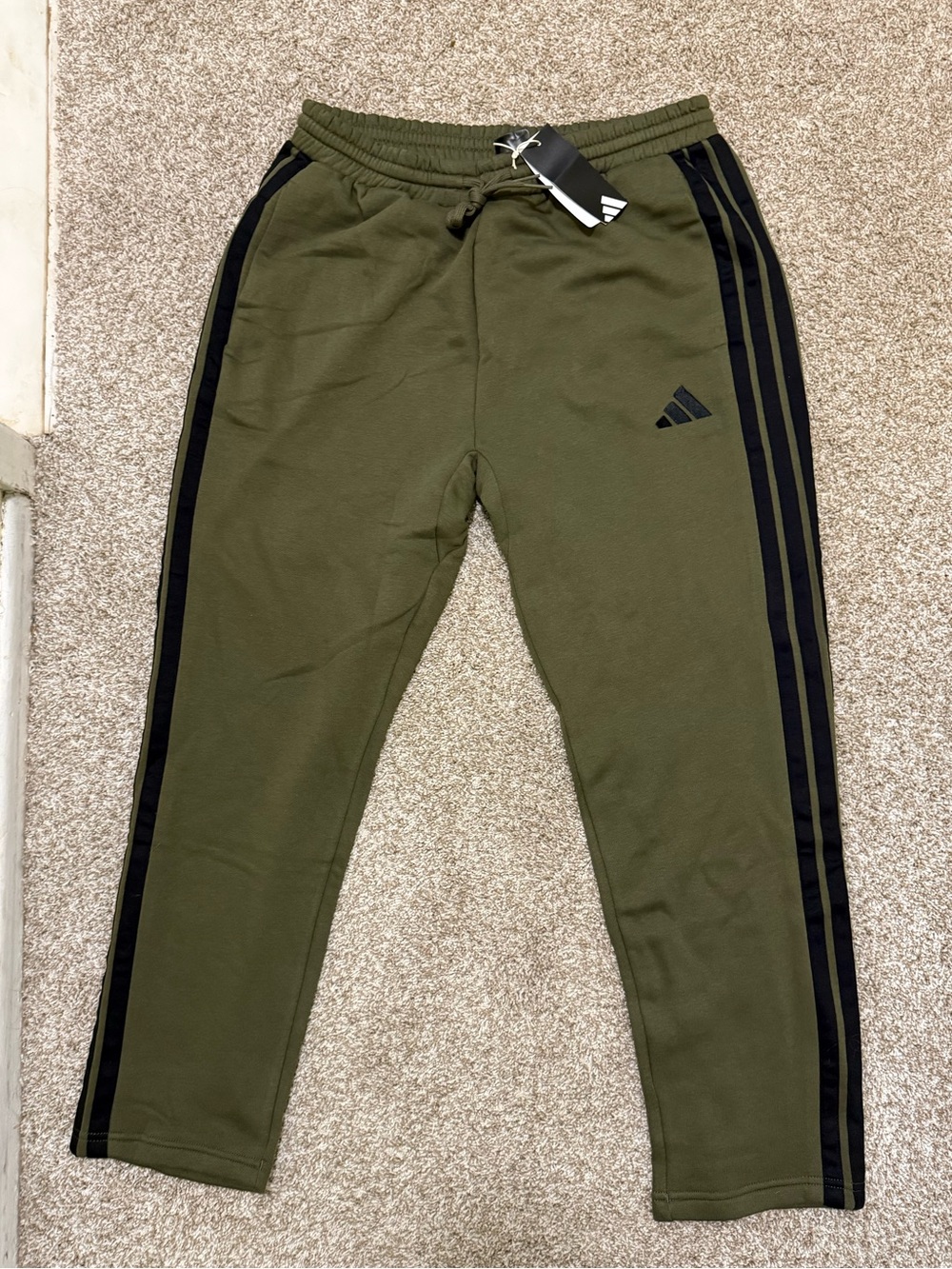 adidas Olive Joggers with Black Three-Stripes